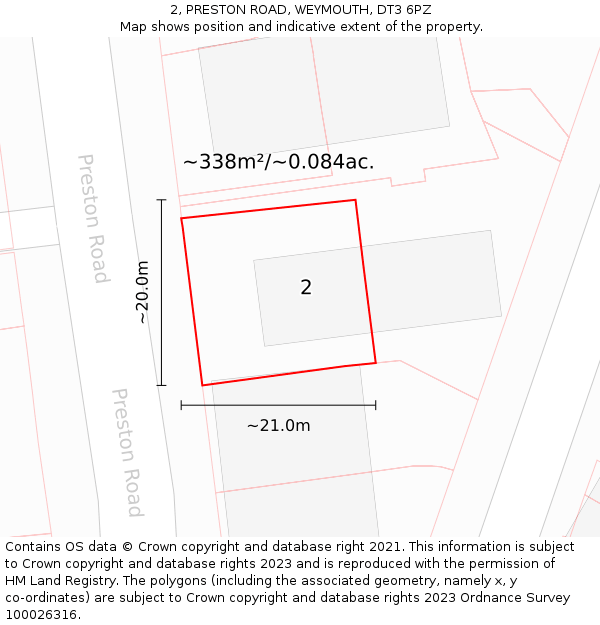 2, PRESTON ROAD, WEYMOUTH, DT3 6PZ: Plot and title map