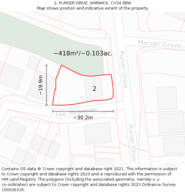 2, PURSER DRIVE, WARWICK, CV34 6BW: Plot and title map