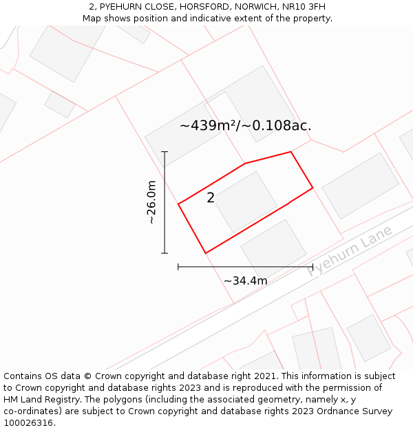 2, PYEHURN CLOSE, HORSFORD, NORWICH, NR10 3FH: Plot and title map