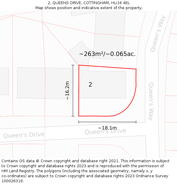 2, QUEENS DRIVE, COTTINGHAM, HU16 4EL: Plot and title map
