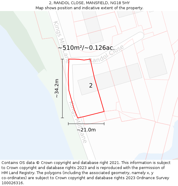 2, RANDOL CLOSE, MANSFIELD, NG18 5HY: Plot and title map