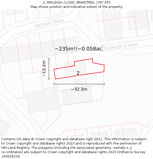 2, RAYLEIGH CLOSE, BRAINTREE, CM7 9TX: Plot and title map