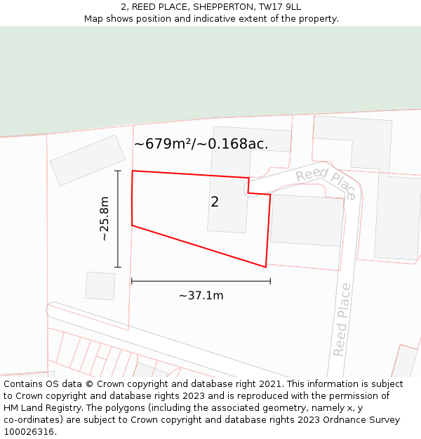 2, REED PLACE, SHEPPERTON, TW17 9LL: Plot and title map