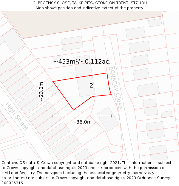 2, REGENCY CLOSE, TALKE PITS, STOKE-ON-TRENT, ST7 1RH: Plot and title map