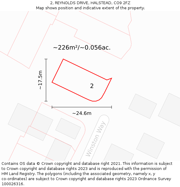 2, REYNOLDS DRIVE, HALSTEAD, CO9 2FZ: Plot and title map