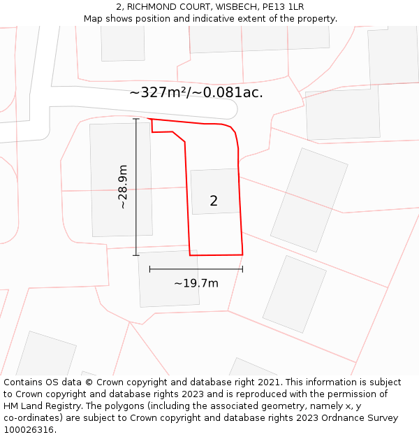 2, RICHMOND COURT, WISBECH, PE13 1LR: Plot and title map