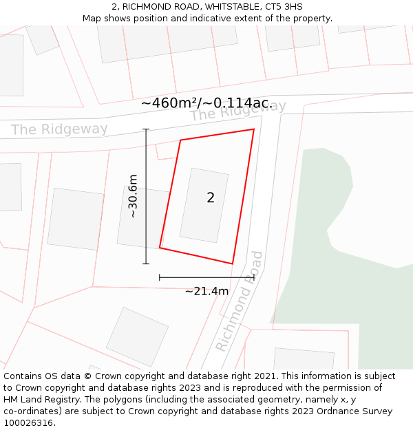 2, RICHMOND ROAD, WHITSTABLE, CT5 3HS: Plot and title map