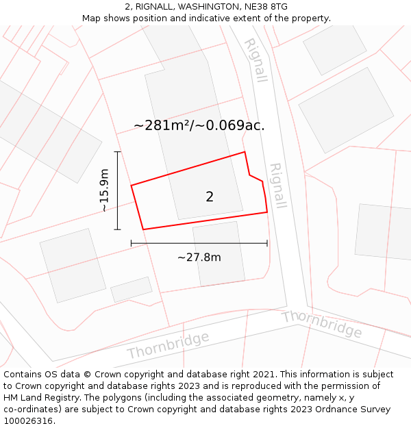 2, RIGNALL, WASHINGTON, NE38 8TG: Plot and title map