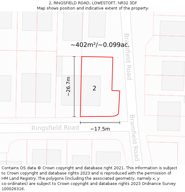 2, RINGSFIELD ROAD, LOWESTOFT, NR32 3DF: Plot and title map