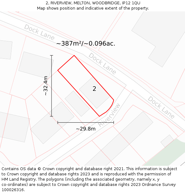 2, RIVERVIEW, MELTON, WOODBRIDGE, IP12 1QU: Plot and title map