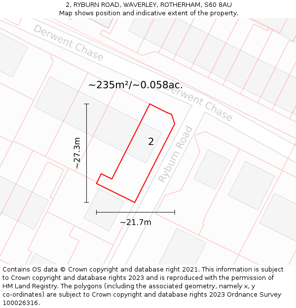 2, RYBURN ROAD, WAVERLEY, ROTHERHAM, S60 8AU: Plot and title map