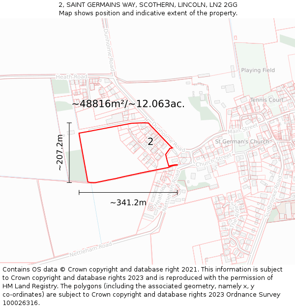 2, SAINT GERMAINS WAY, SCOTHERN, LINCOLN, LN2 2GG: Plot and title map