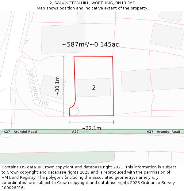 2, SALVINGTON HILL, WORTHING, BN13 3AS: Plot and title map