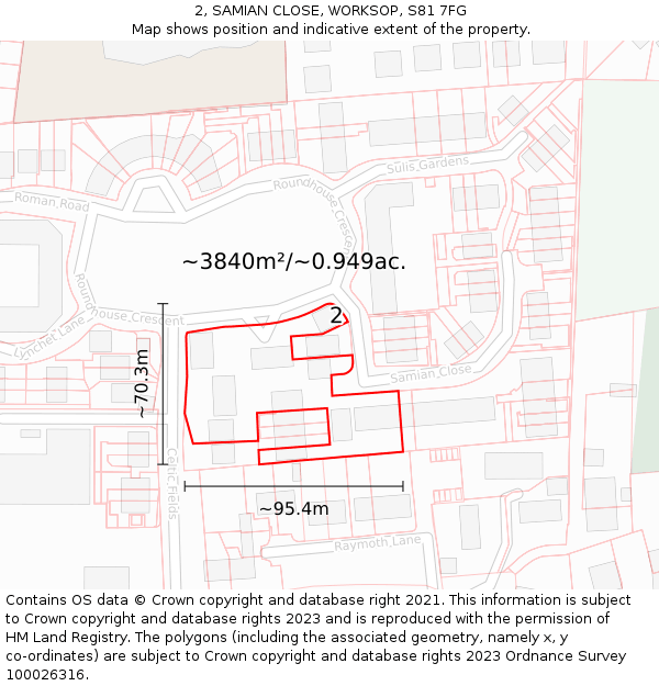 2, SAMIAN CLOSE, WORKSOP, S81 7FG: Plot and title map