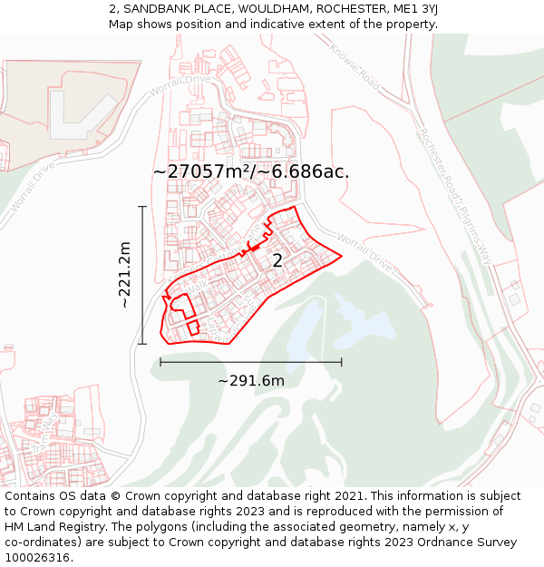 2, SANDBANK PLACE, WOULDHAM, ROCHESTER, ME1 3YJ: Plot and title map