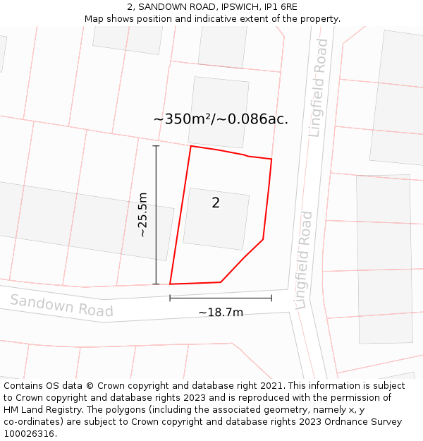 2, SANDOWN ROAD, IPSWICH, IP1 6RE: Plot and title map