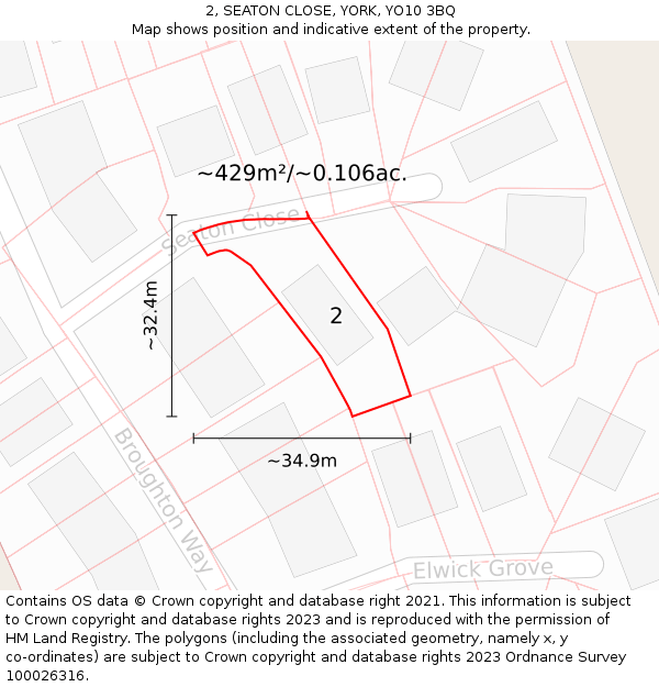 2, SEATON CLOSE, YORK, YO10 3BQ: Plot and title map