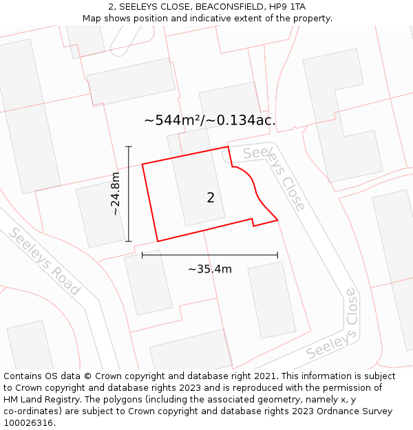 2, SEELEYS CLOSE, BEACONSFIELD, HP9 1TA: Plot and title map