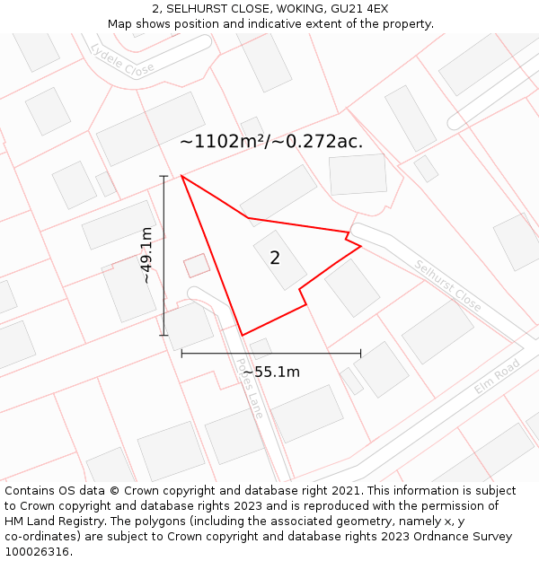 2, SELHURST CLOSE, WOKING, GU21 4EX: Plot and title map