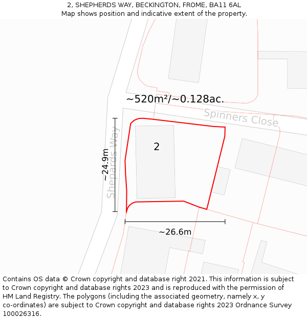 2, SHEPHERDS WAY, BECKINGTON, FROME, BA11 6AL: Plot and title map