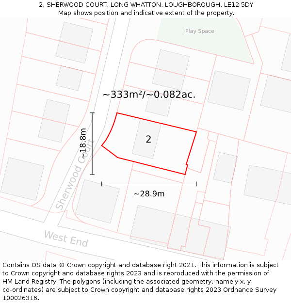 2, SHERWOOD COURT, LONG WHATTON, LOUGHBOROUGH, LE12 5DY: Plot and title map