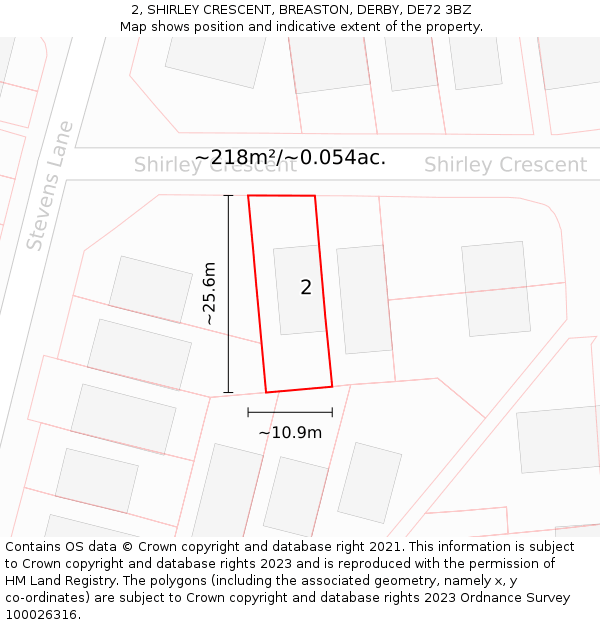 2, SHIRLEY CRESCENT, BREASTON, DERBY, DE72 3BZ: Plot and title map