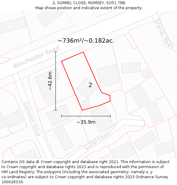 2, SORREL CLOSE, ROMSEY, SO51 7RB: Plot and title map