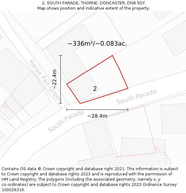 2, SOUTH PARADE, THORNE, DONCASTER, DN8 5DY: Plot and title map