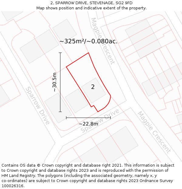 2, SPARROW DRIVE, STEVENAGE, SG2 9FD: Plot and title map