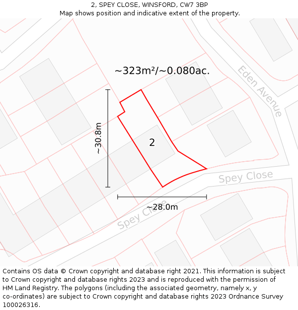 2, SPEY CLOSE, WINSFORD, CW7 3BP: Plot and title map