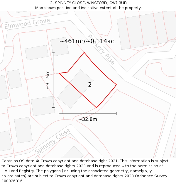 2, SPINNEY CLOSE, WINSFORD, CW7 3UB: Plot and title map