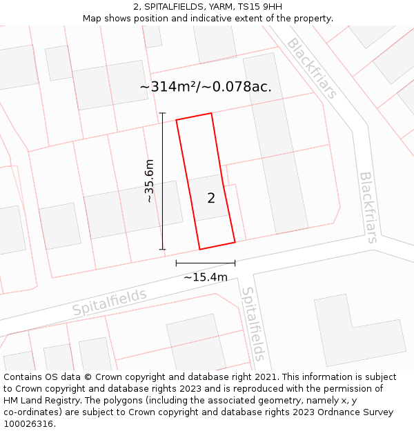 2, SPITALFIELDS, YARM, TS15 9HH: Plot and title map