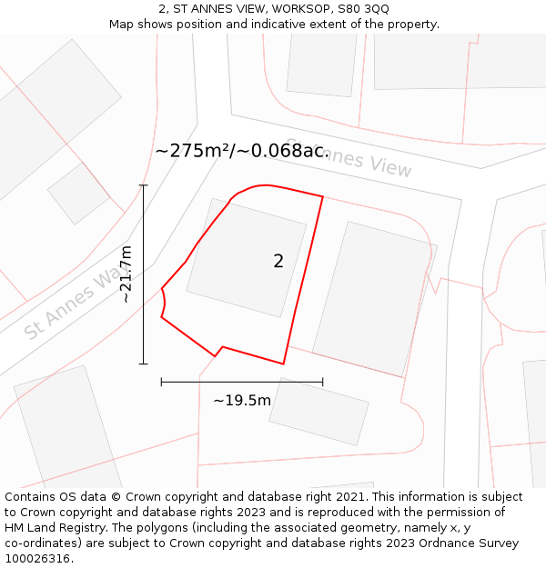 2, ST ANNES VIEW, WORKSOP, S80 3QQ: Plot and title map