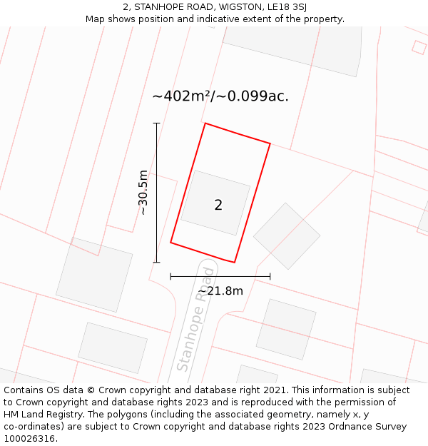2, STANHOPE ROAD, WIGSTON, LE18 3SJ: Plot and title map