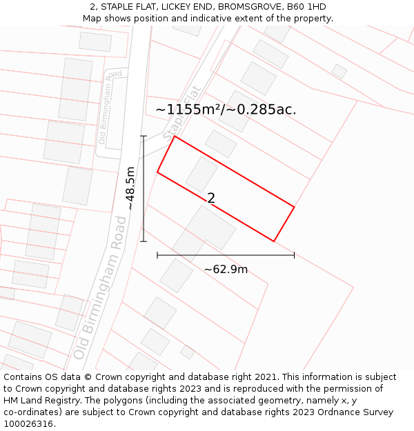 2, STAPLE FLAT, LICKEY END, BROMSGROVE, B60 1HD: Plot and title map