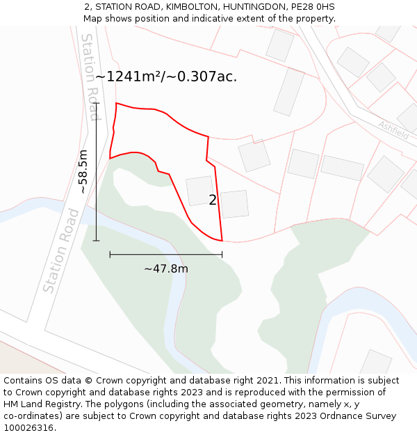 2, STATION ROAD, KIMBOLTON, HUNTINGDON, PE28 0HS: Plot and title map