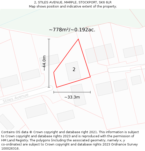 2, STILES AVENUE, MARPLE, STOCKPORT, SK6 6LR: Plot and title map