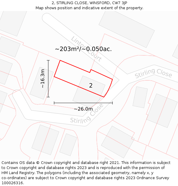 2, STIRLING CLOSE, WINSFORD, CW7 3JP: Plot and title map