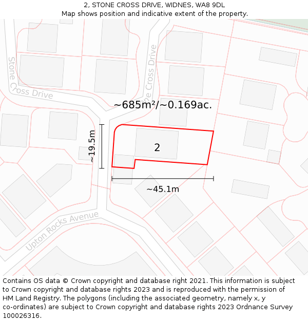 2, STONE CROSS DRIVE, WIDNES, WA8 9DL: Plot and title map