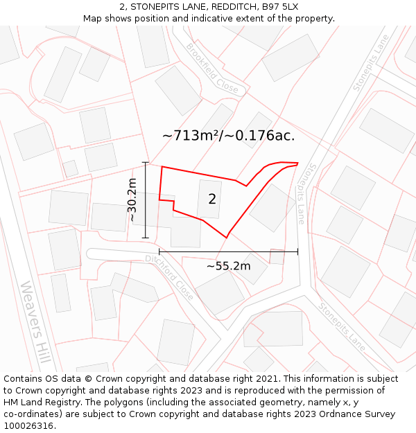 2, STONEPITS LANE, REDDITCH, B97 5LX: Plot and title map