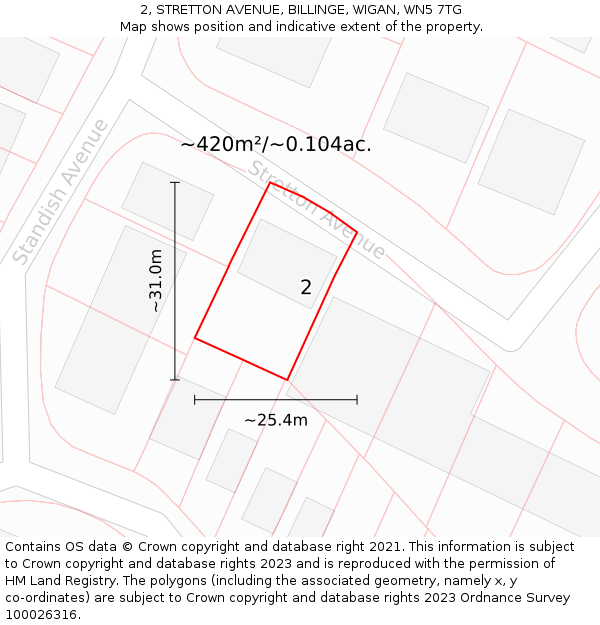 2, STRETTON AVENUE, BILLINGE, WIGAN, WN5 7TG: Plot and title map