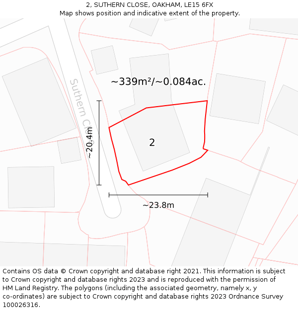 2, SUTHERN CLOSE, OAKHAM, LE15 6FX: Plot and title map