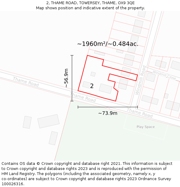 2, THAME ROAD, TOWERSEY, THAME, OX9 3QE: Plot and title map