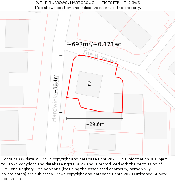 2, THE BURROWS, NARBOROUGH, LEICESTER, LE19 3WS: Plot and title map