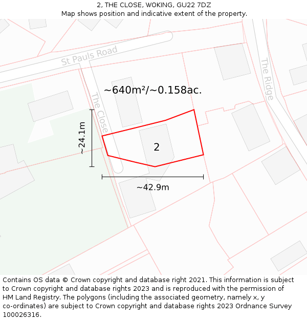 2, THE CLOSE, WOKING, GU22 7DZ: Plot and title map