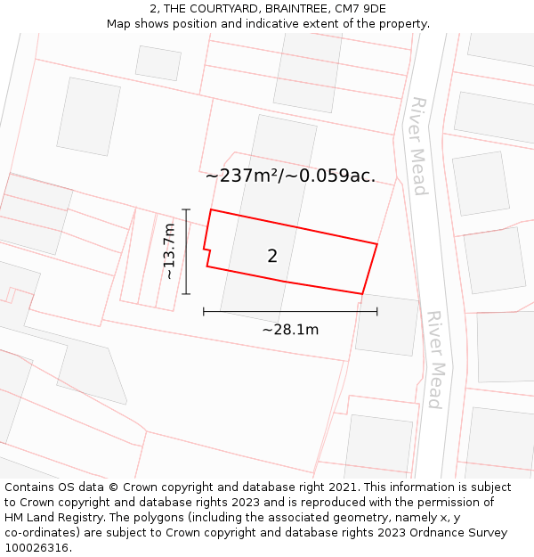 2, THE COURTYARD, BRAINTREE, CM7 9DE: Plot and title map