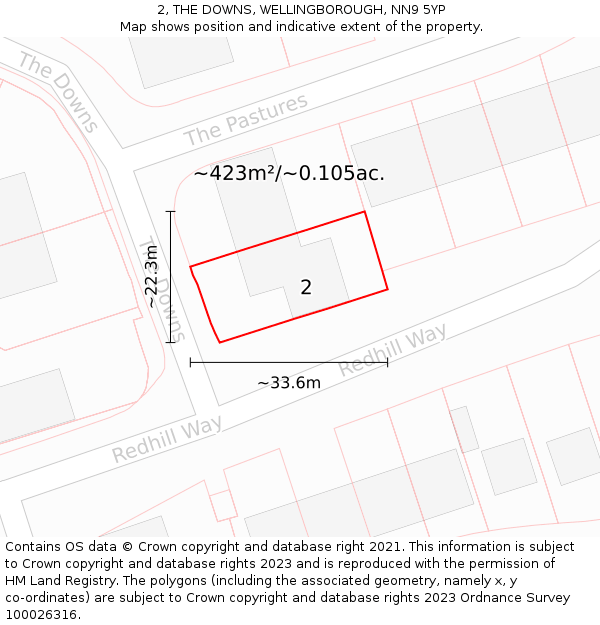 2, THE DOWNS, WELLINGBOROUGH, NN9 5YP: Plot and title map