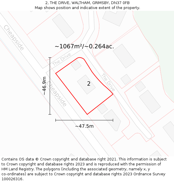 2, THE DRIVE, WALTHAM, GRIMSBY, DN37 0FB: Plot and title map