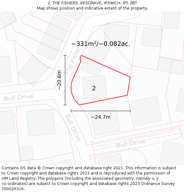 2, THE FISHERS, KESGRAVE, IPSWICH, IP5 2BT: Plot and title map