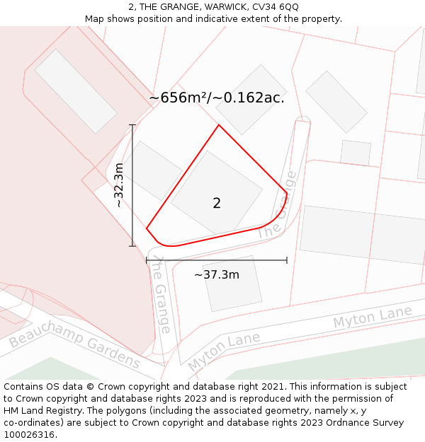 2, THE GRANGE, WARWICK, CV34 6QQ: Plot and title map